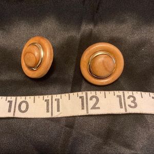 Vintage 80's Natural Wood Button Earrings